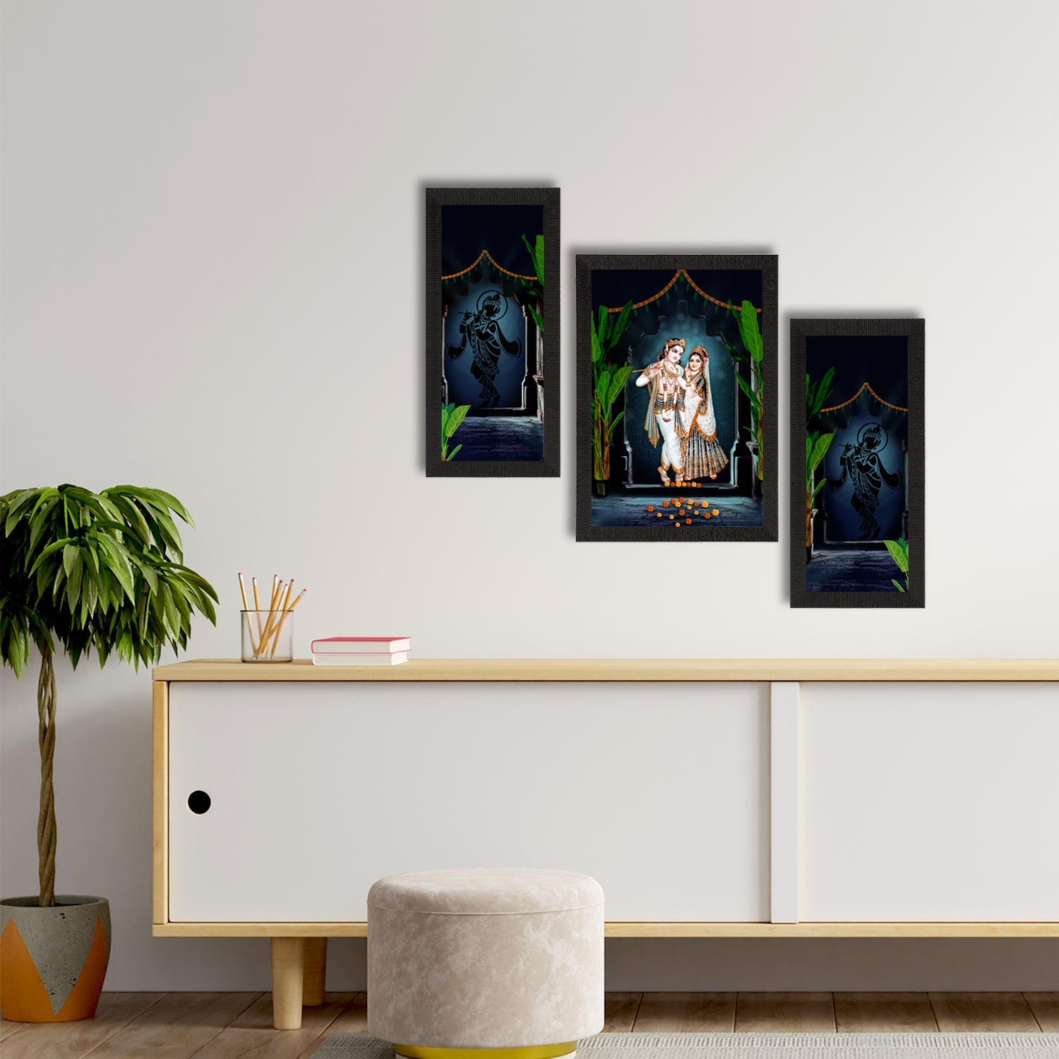 Set of 3 Radha Krishna Satin Matt Texture UV Art Painting Kafalo
