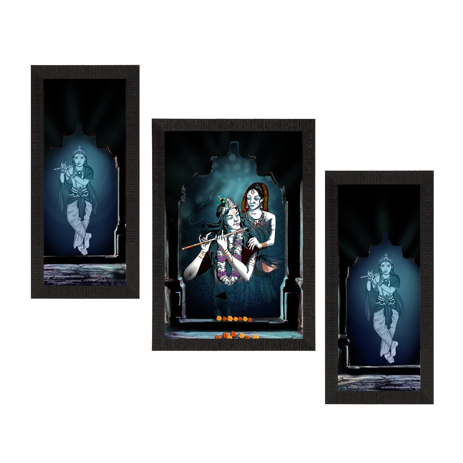 Set of 3 Radha Krishna Satin Matt Texture UV Art Painting Kafalo