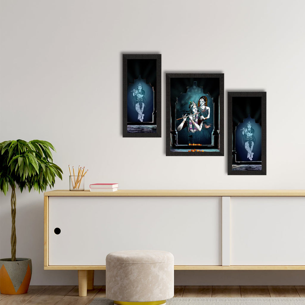 Set of 3 Radha Krishna Satin Matt Texture UV Art Painting Kafalo