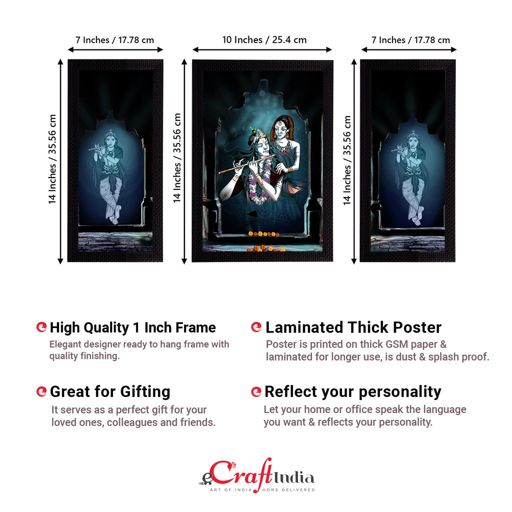 Set of 3 Radha Krishna Satin Matt Texture UV Art Painting Kafalo