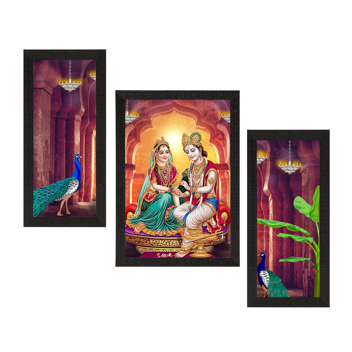 Set of 3 Radha Krishna Satin Matt Texture UV Art Painting Kafalo