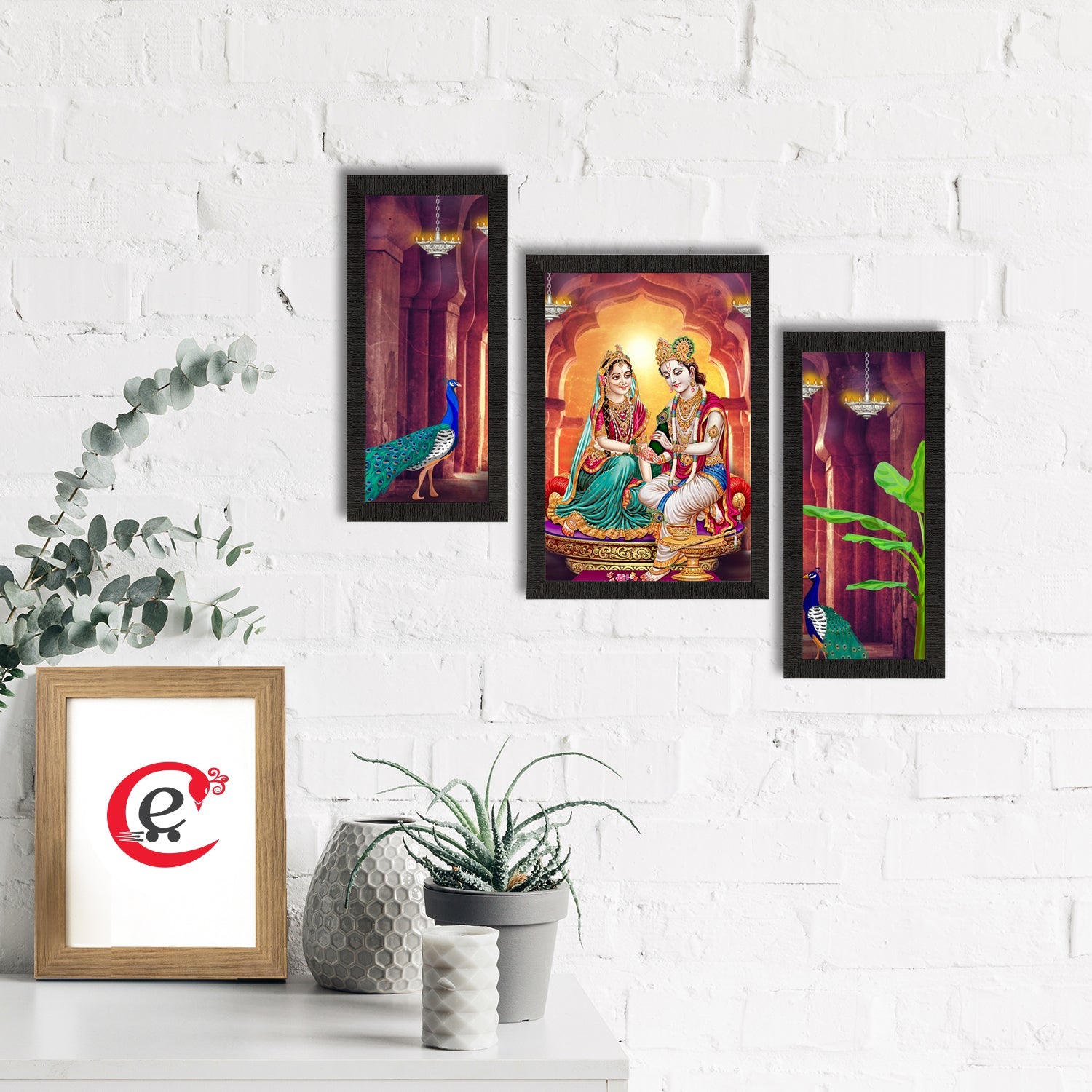Set of 3 Radha Krishna Satin Matt Texture UV Art Painting Kafalo