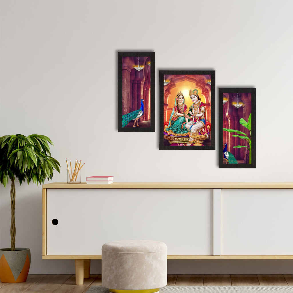 Set of 3 Radha Krishna Satin Matt Texture UV Art Painting Kafalo