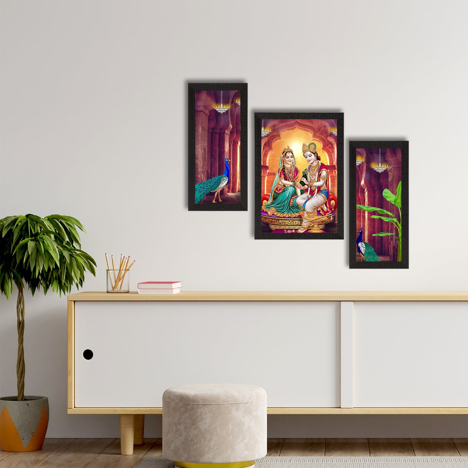 Set of 3 Radha Krishna Satin Matt Texture UV Art Painting Kafalo