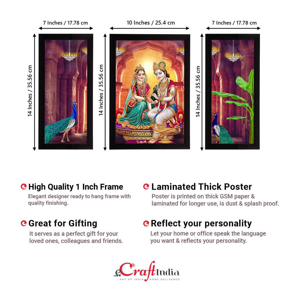 Set of 3 Radha Krishna Satin Matt Texture UV Art Painting Kafalo