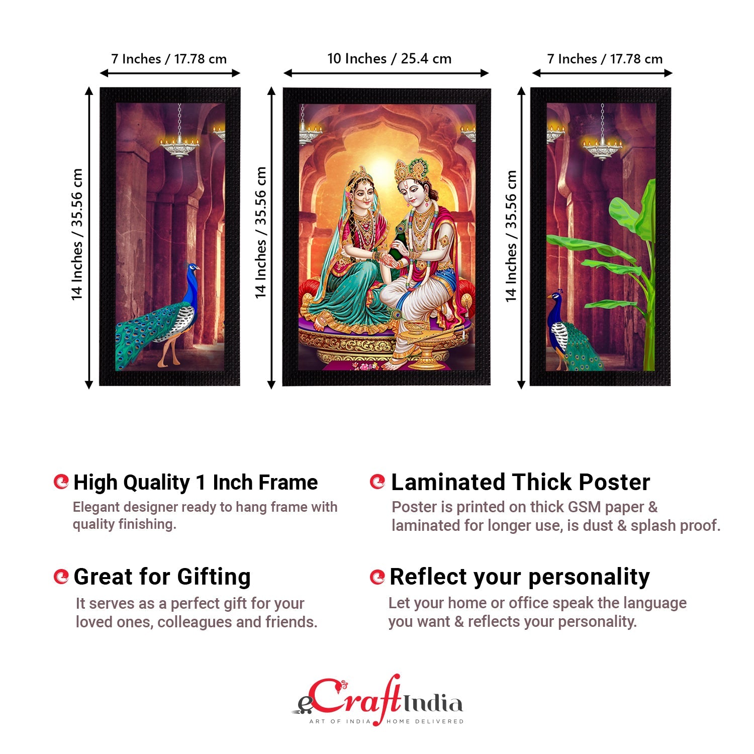 Set of 3 Radha Krishna Satin Matt Texture UV Art Painting Kafalo