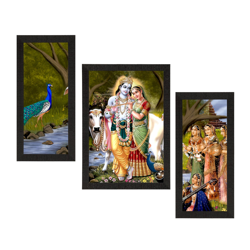 Set of 3 Radha Krishna Satin Matt Texture UV Art Painting Kafalo