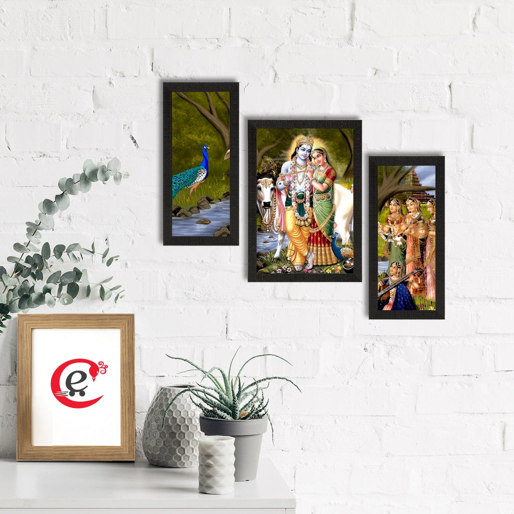Set of 3 Radha Krishna Satin Matt Texture UV Art Painting Kafalo