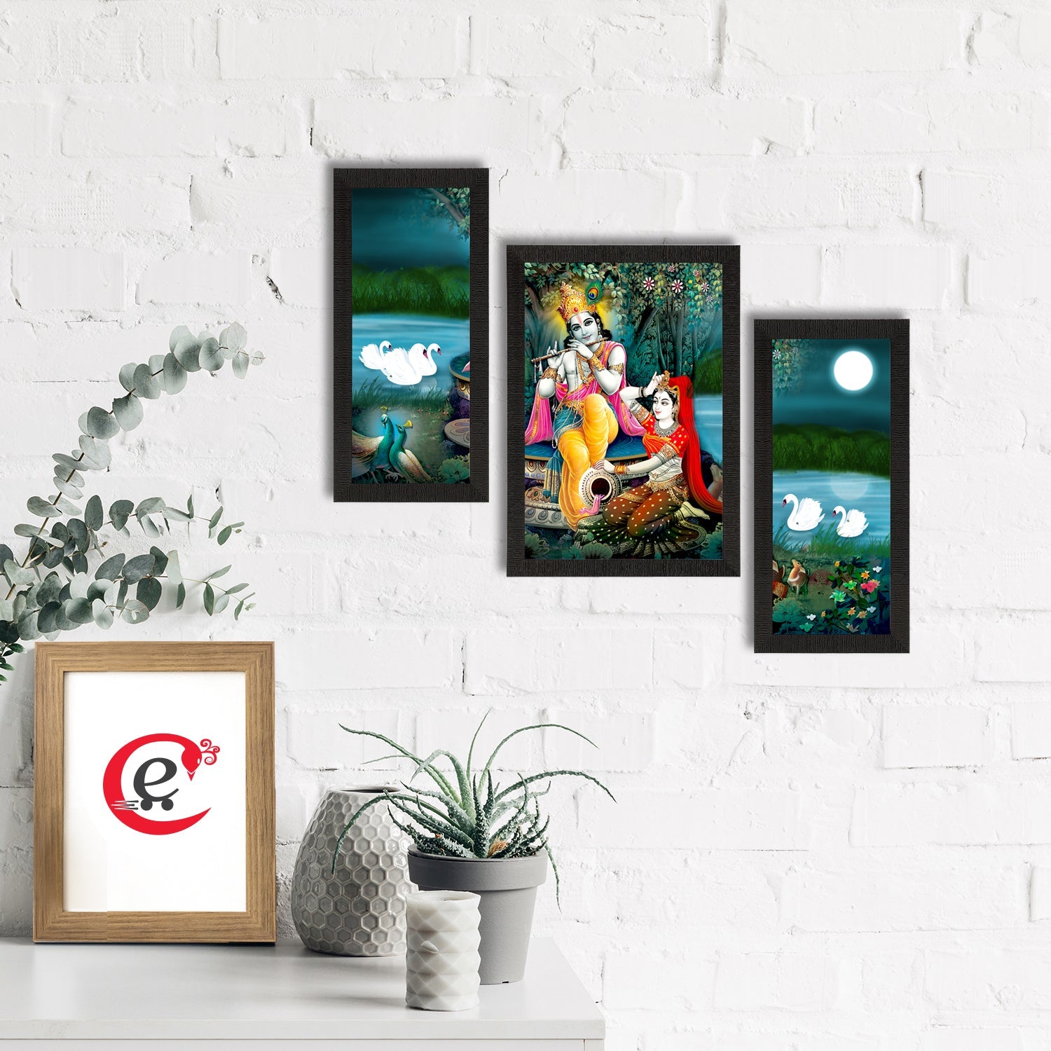 Set of 3 Radha Krishna Satin Matt Texture UV Art Painting Kafalo
