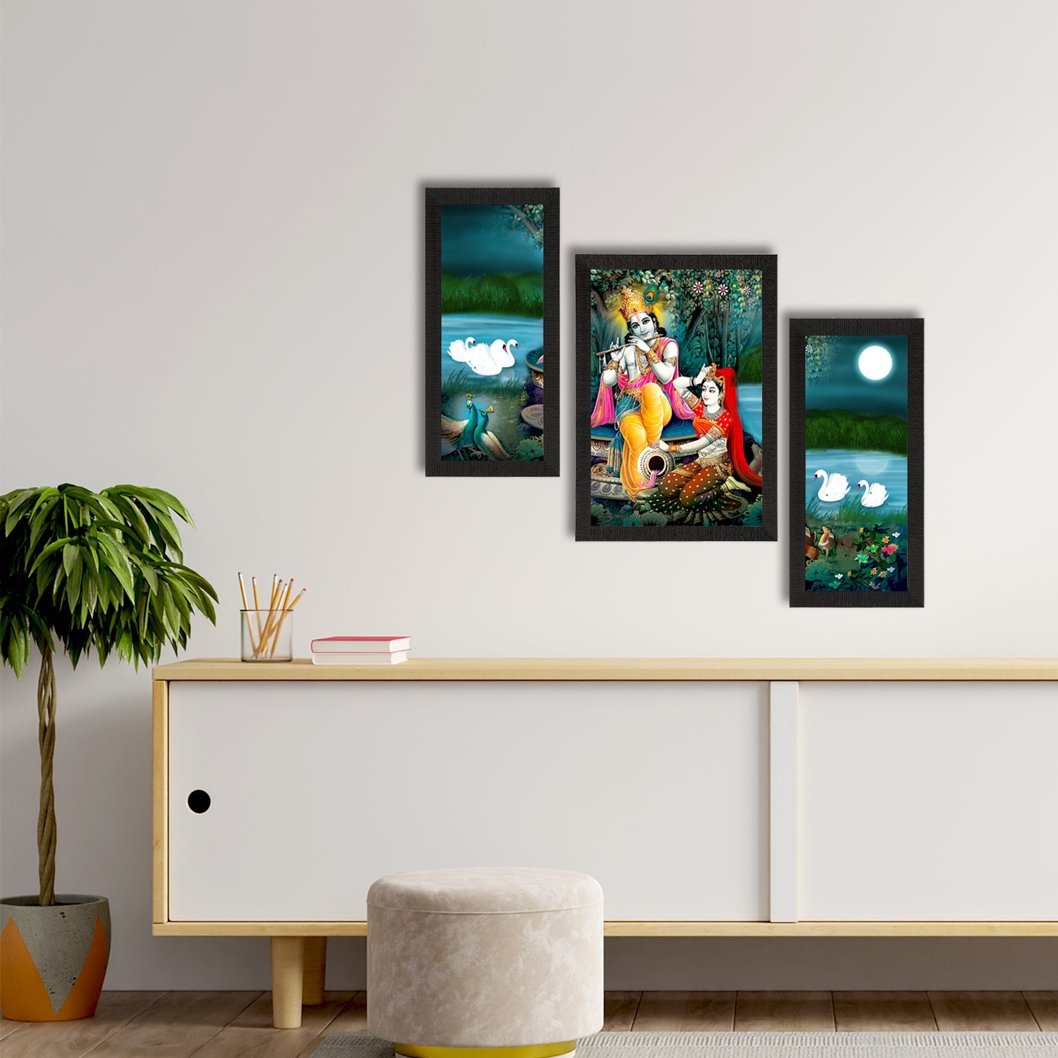 Set of 3 Radha Krishna Satin Matt Texture UV Art Painting Kafalo