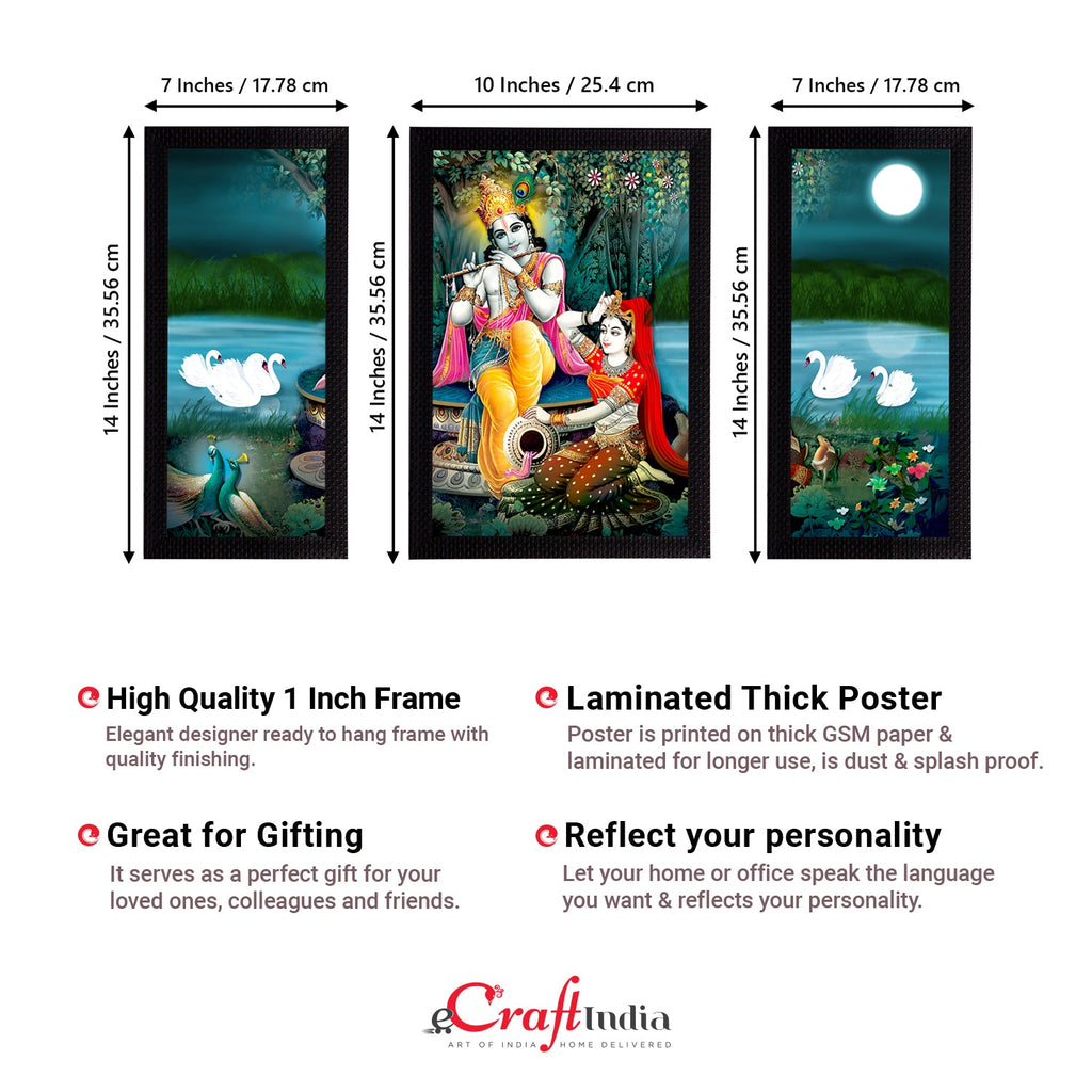 Set of 3 Radha Krishna Satin Matt Texture UV Art Painting Kafalo