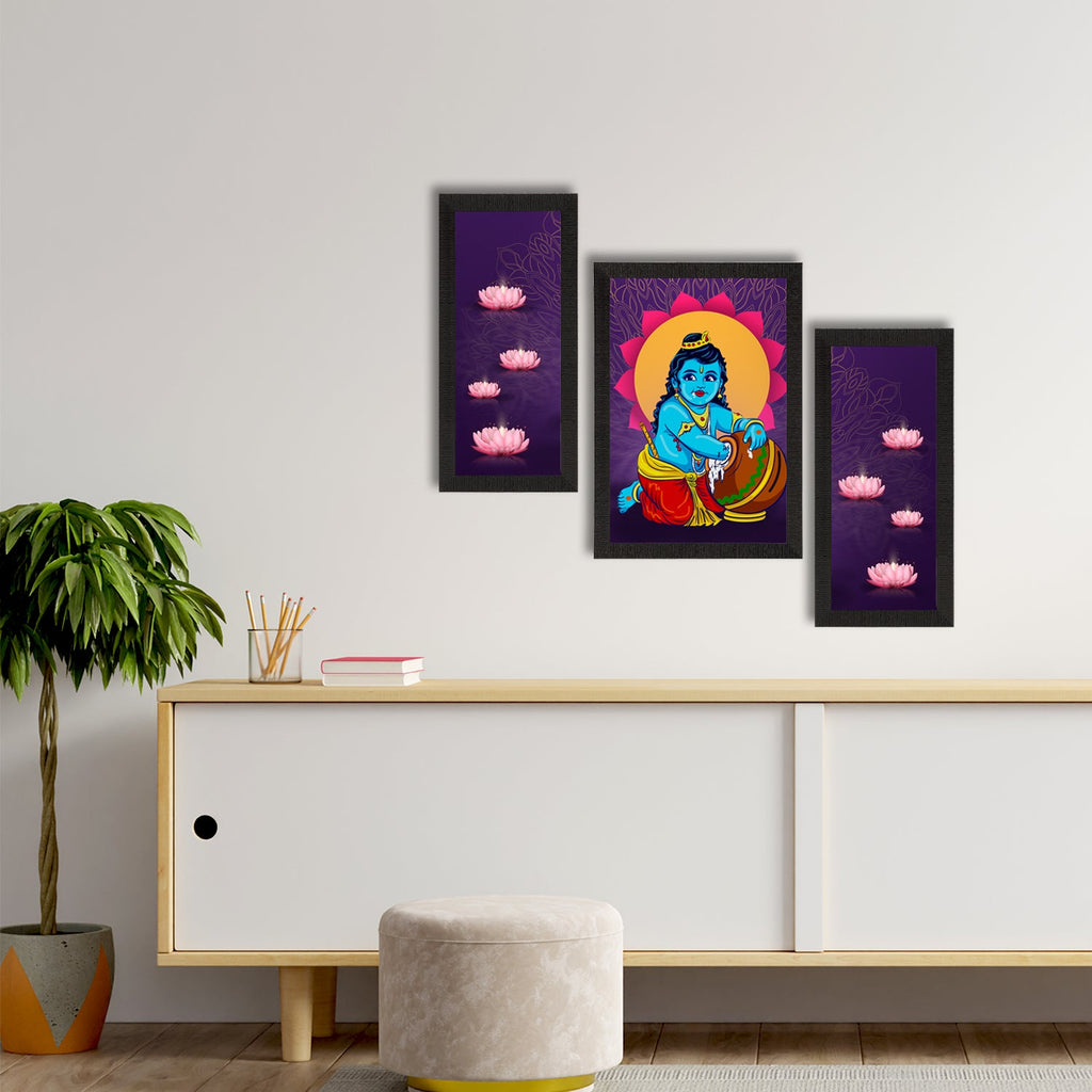 Set of 3 Lord Krishna Satin Matt Texture UV Art Painting Kafalo