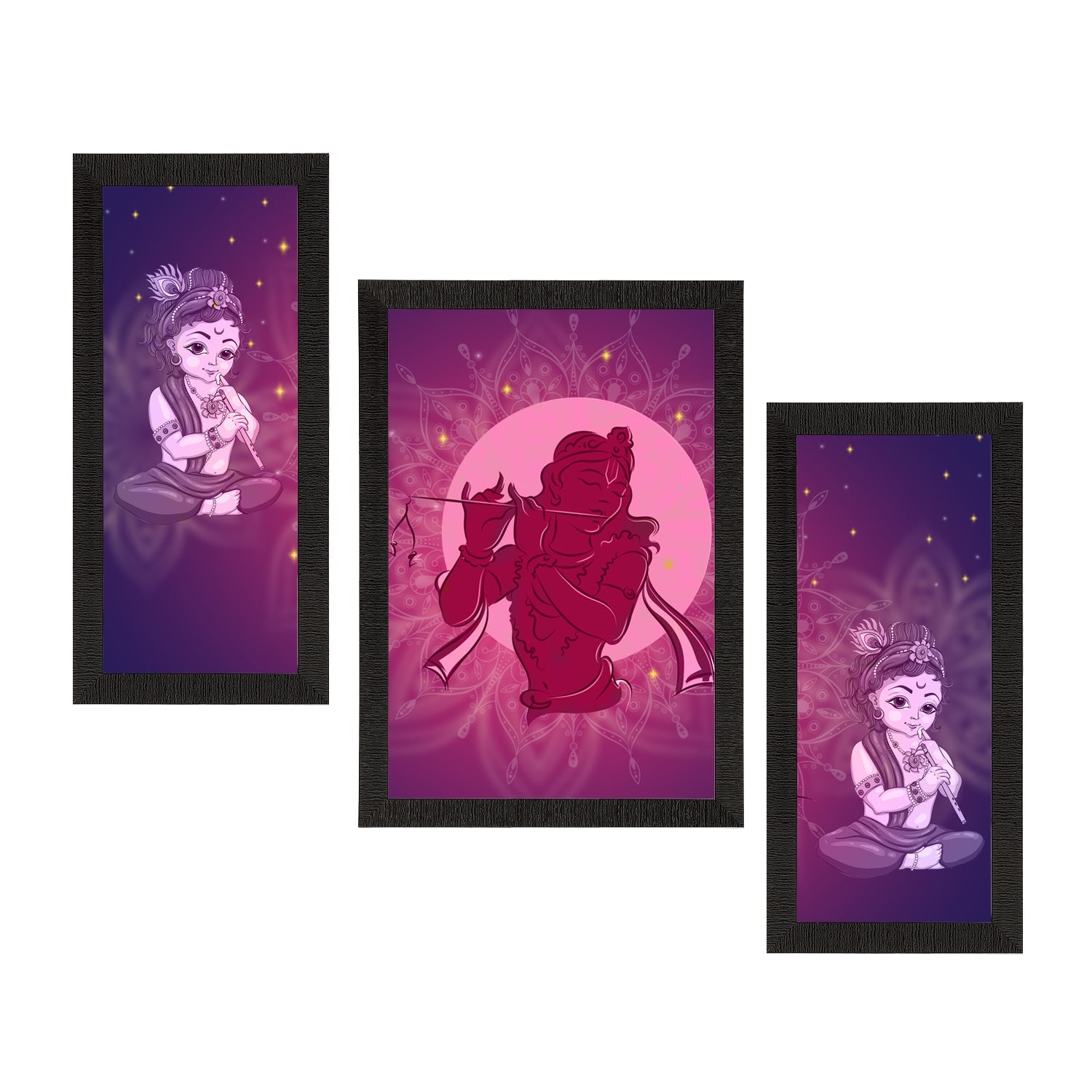 Set of 3 Lord Krishna Satin Matt Texture UV Art Painting Kafalo