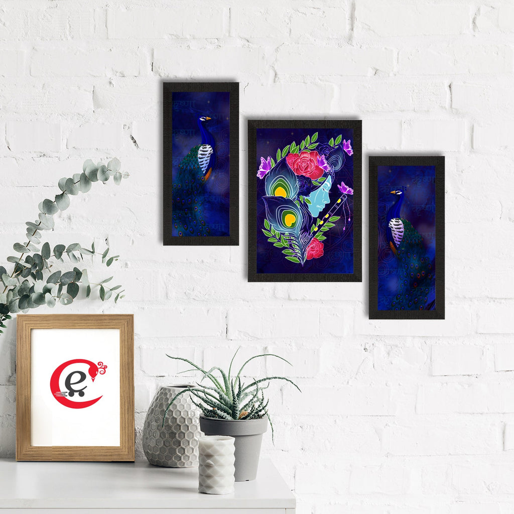 Set of 3 Lord Krishna Satin Matt Texture UV Art Painting Kafalo