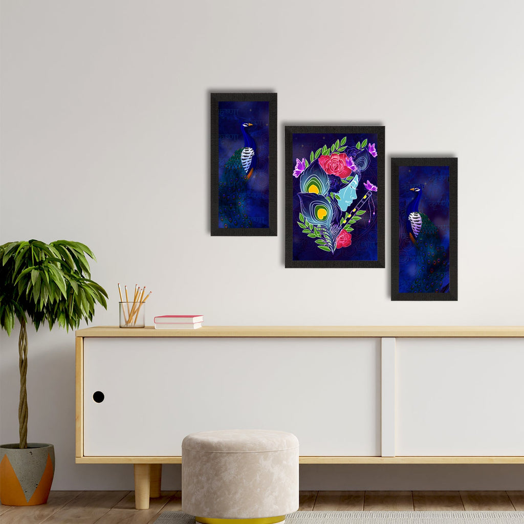 Set of 3 Lord Krishna Satin Matt Texture UV Art Painting Kafalo