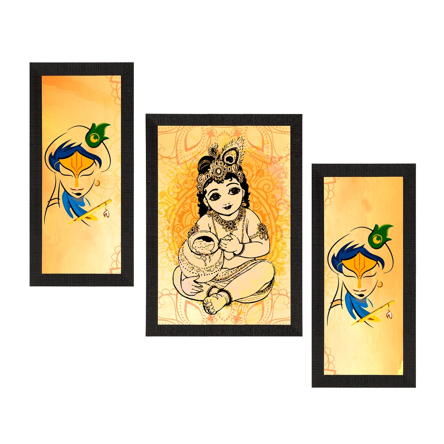 Set of 3 Lord Krishna Satin Matt Texture UV Art Painting Kafalo