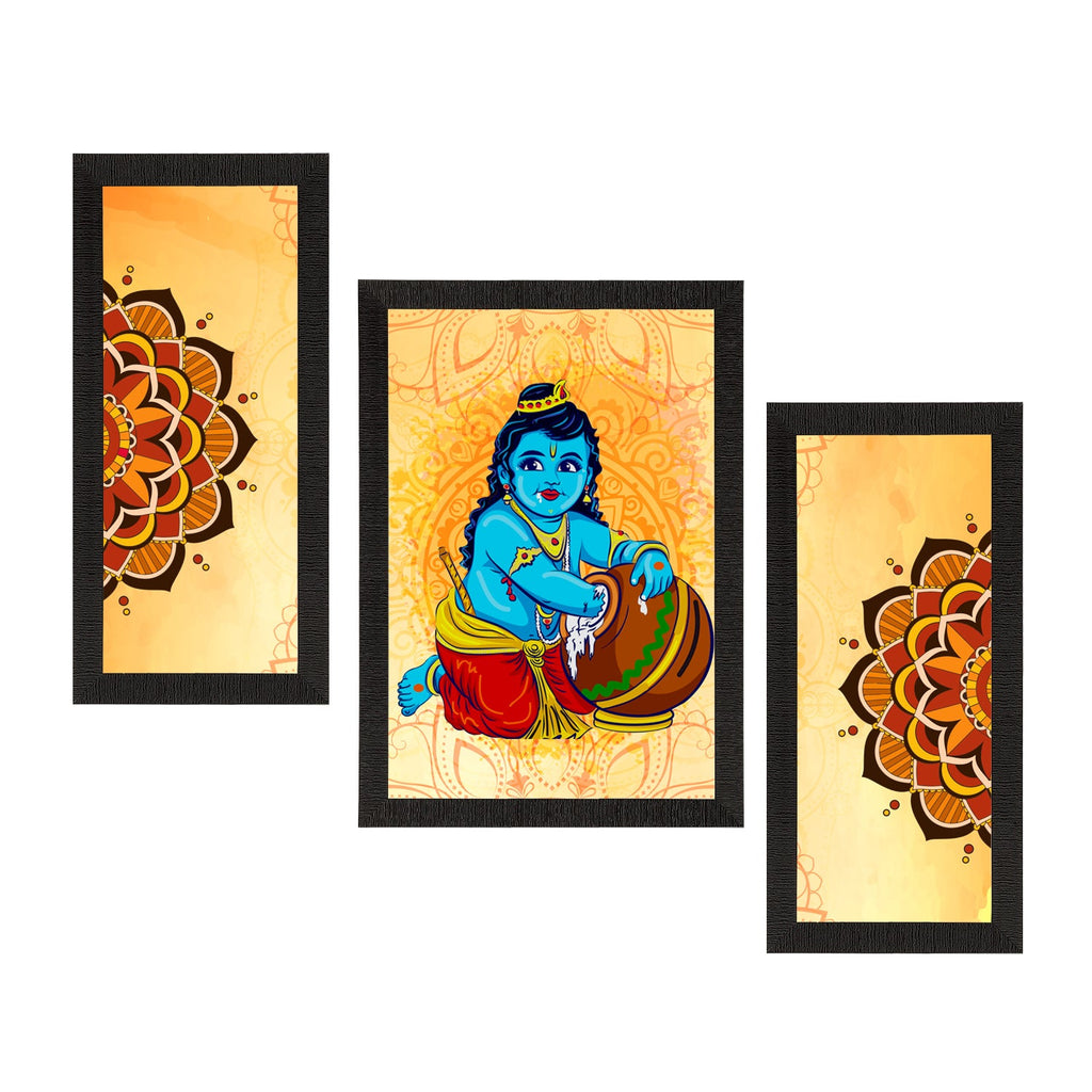 Set of 3 Lord Krishna Satin Matt Texture UV Art Painting Kafalo