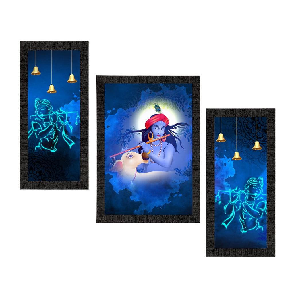 Set of 3 Lord Krishna Satin Matt Texture UV Art Painting Kafalo