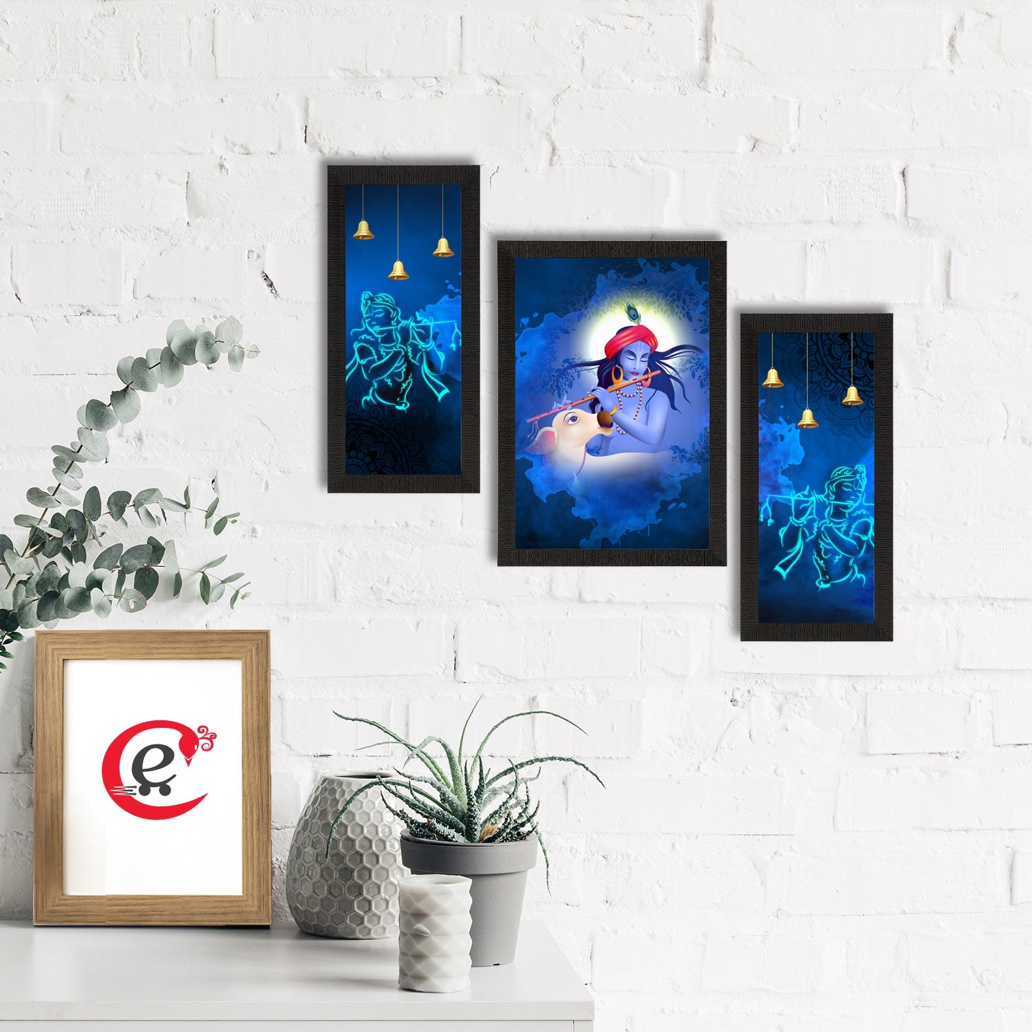 Set of 3 Lord Krishna Satin Matt Texture UV Art Painting Kafalo