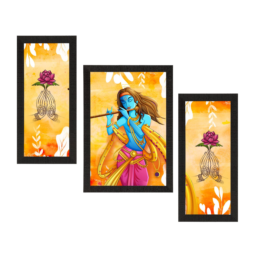 Set of 3 Lord Krishna Satin Matt Texture UV Art Painting Kafalo