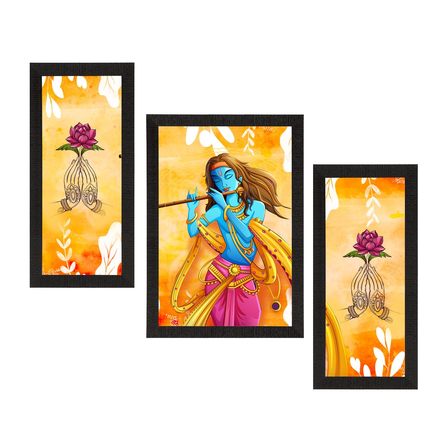 Set of 3 Lord Krishna Satin Matt Texture UV Art Painting Kafalo