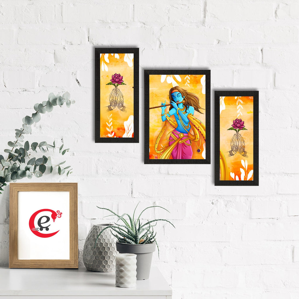 Set of 3 Lord Krishna Satin Matt Texture UV Art Painting Kafalo