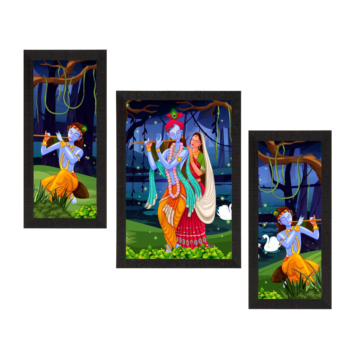 Set of 3 Radha Krishna Satin Matt Texture UV Art Painting Kafalo