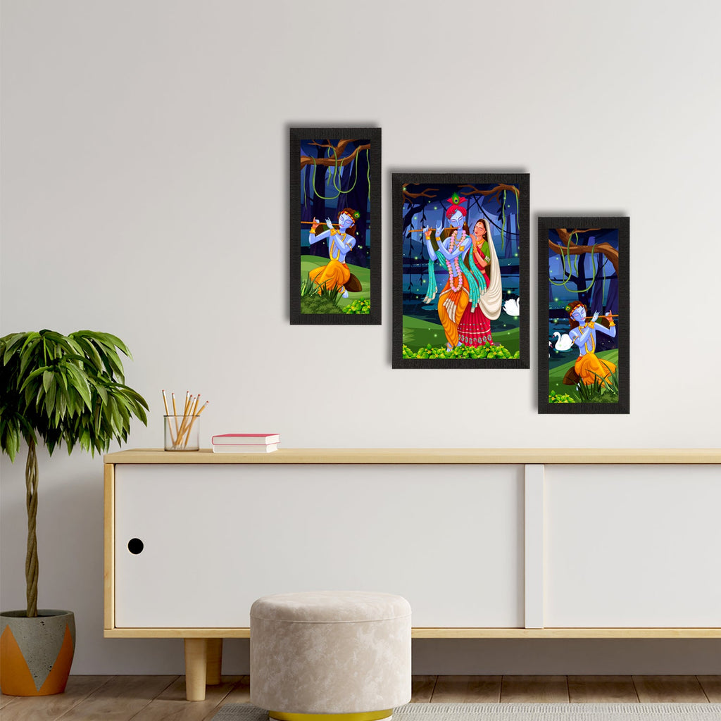 Set of 3 Radha Krishna Satin Matt Texture UV Art Painting Kafalo