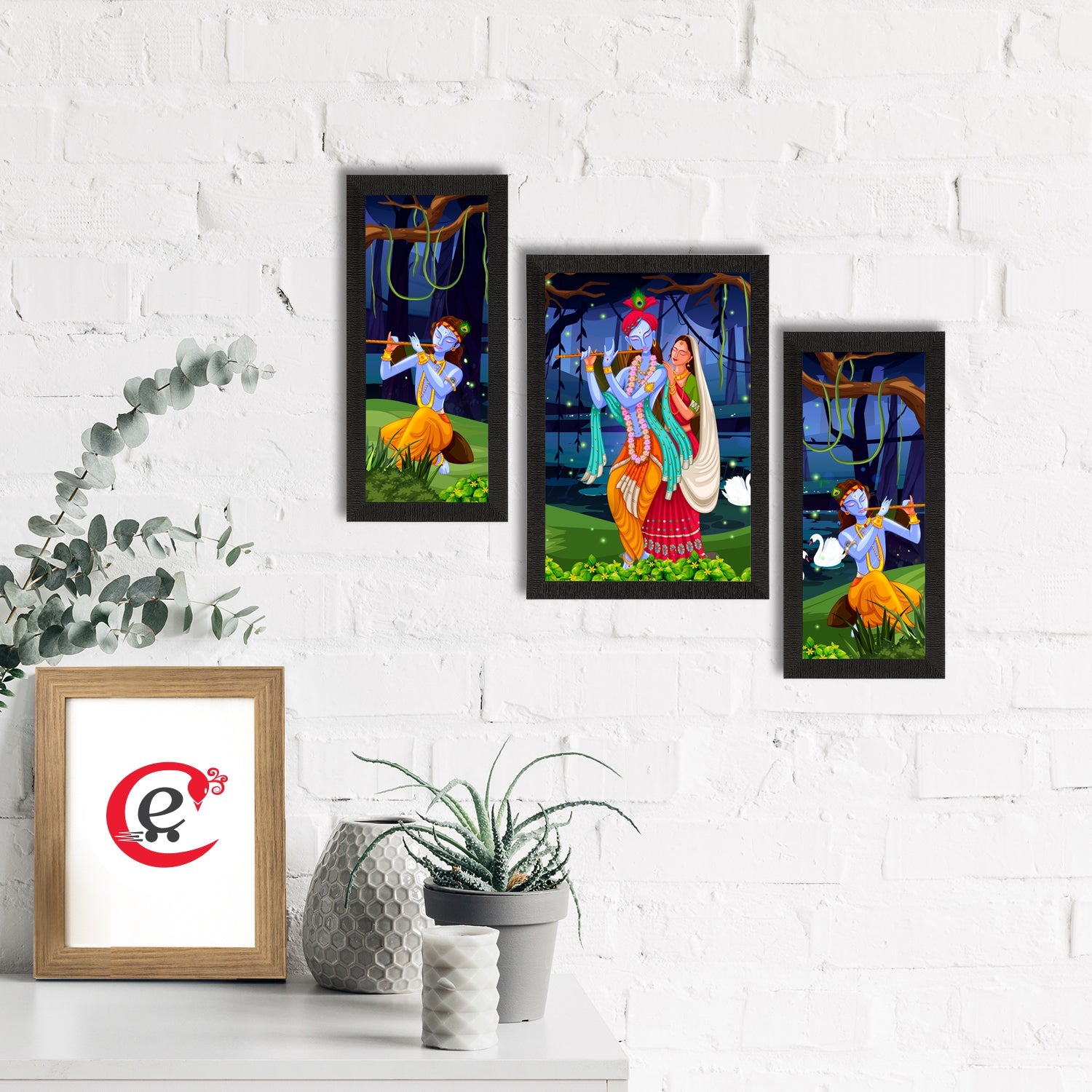 Set of 3 Radha Krishna Satin Matt Texture UV Art Painting Kafalo