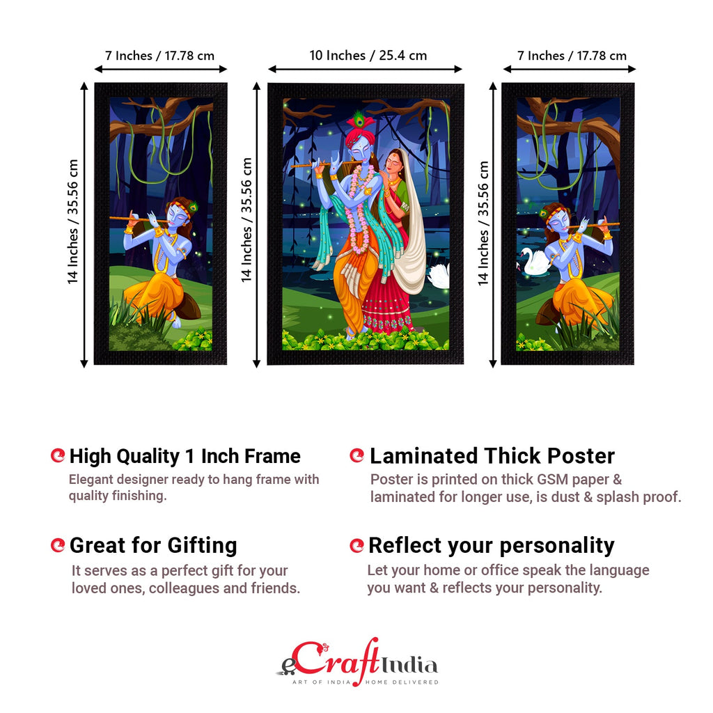 Set of 3 Radha Krishna Satin Matt Texture UV Art Painting Kafalo