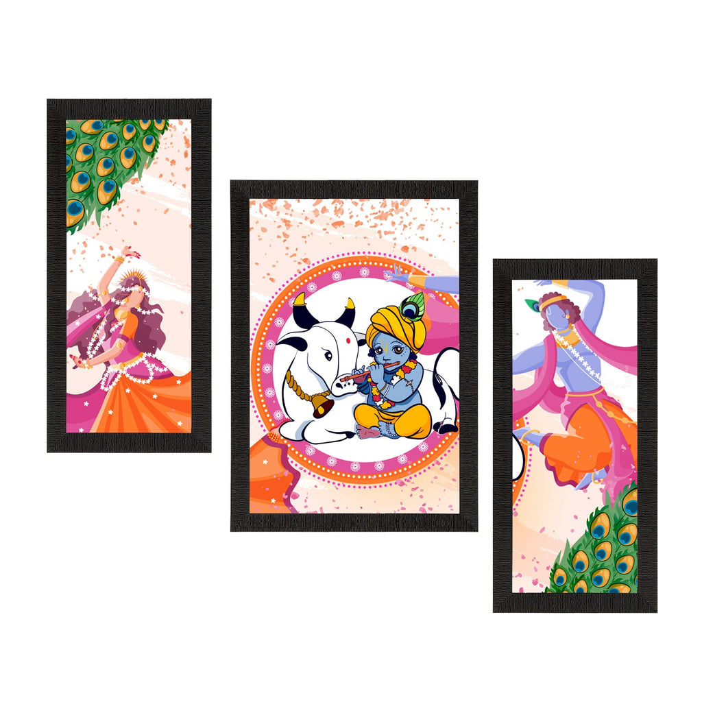 Set of 3 Lord Krishna Satin Matt Texture UV Art Painting Kafalo