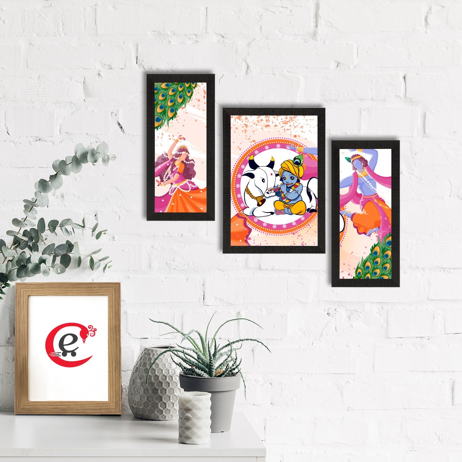 Set of 3 Lord Krishna Satin Matt Texture UV Art Painting Kafalo