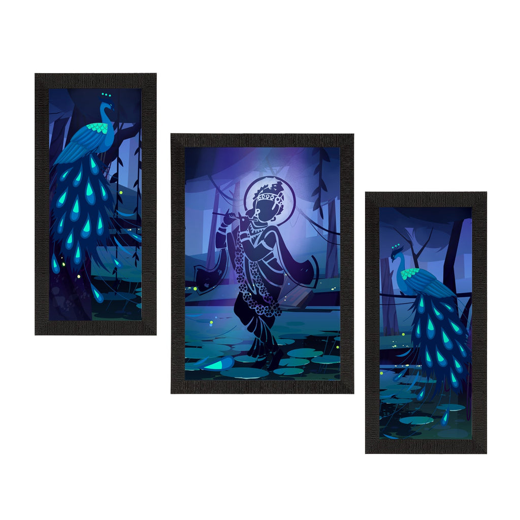 Set of 3 Lord Krishna Satin Matt Texture UV Art Painting Kafalo