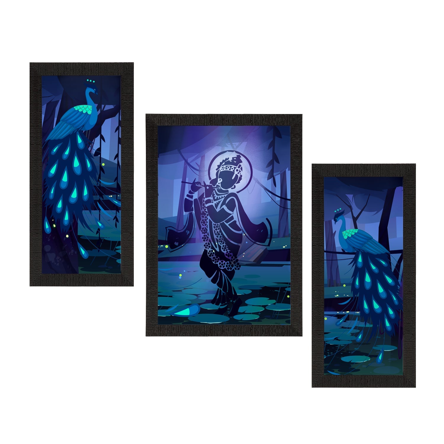 Set of 3 Lord Krishna Satin Matt Texture UV Art Painting Kafalo