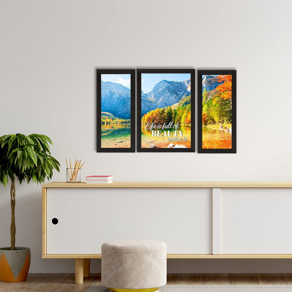 Set of 3 "Life is full of Beauty, Notice it" Beautiful Landscape View Matt Texture UV Art Painting Kafalo