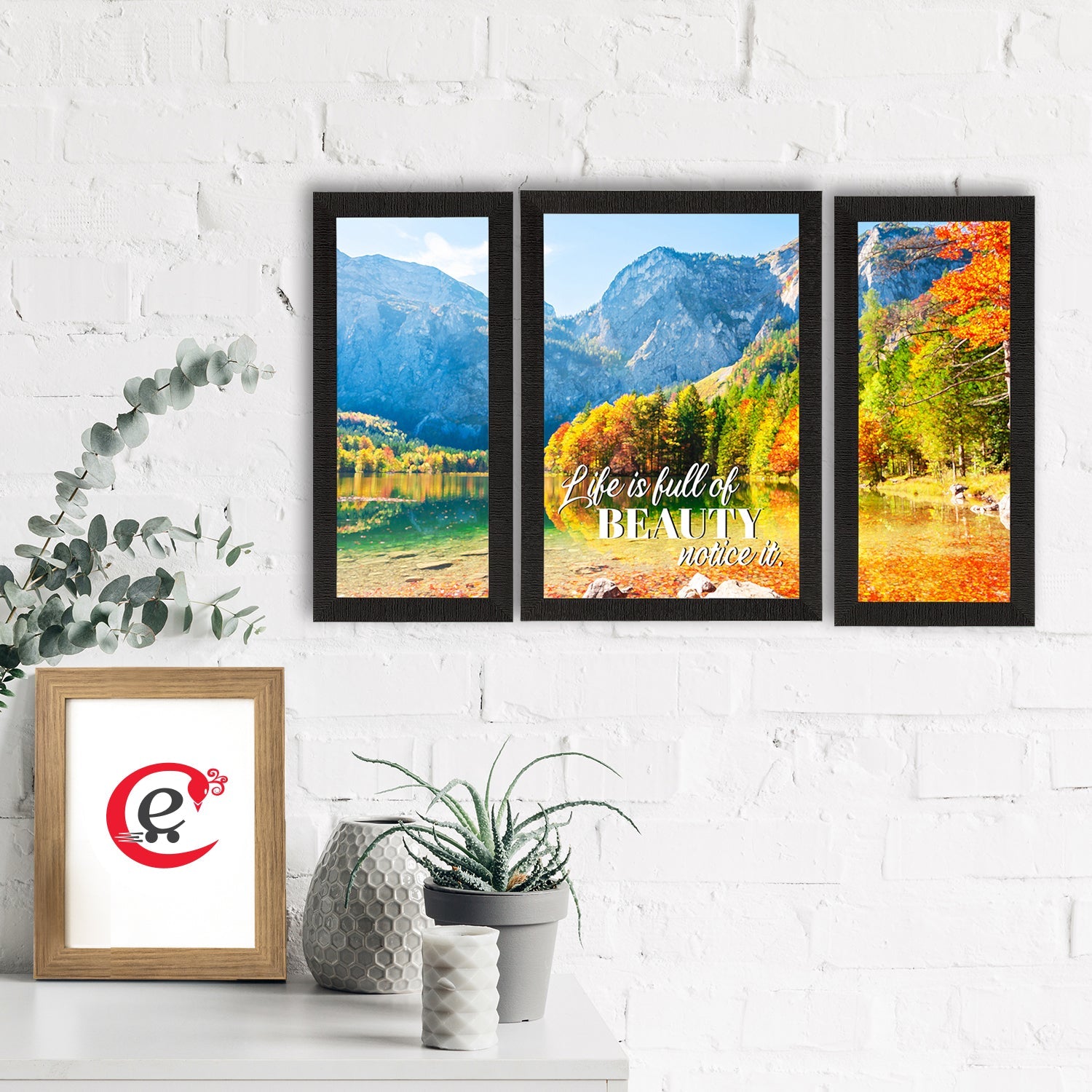 Set of 3 "Life is full of Beauty, Notice it" Beautiful Landscape View Matt Texture UV Art Painting Kafalo