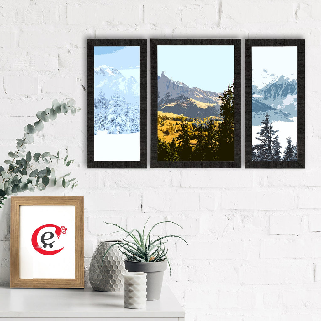 Set of 3 Scenic Snow Mountains Landscape View Satin Matt Texture UV Art Painting Kafalo