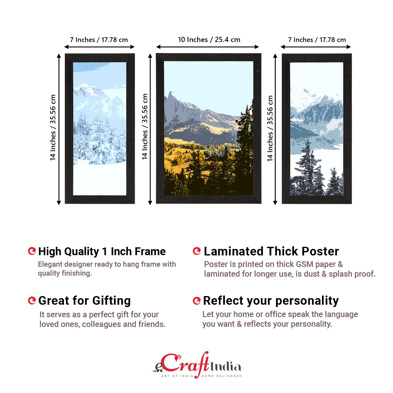 Set of 3 Scenic Snow Mountains Landscape View Satin Matt Texture UV Art Painting Kafalo