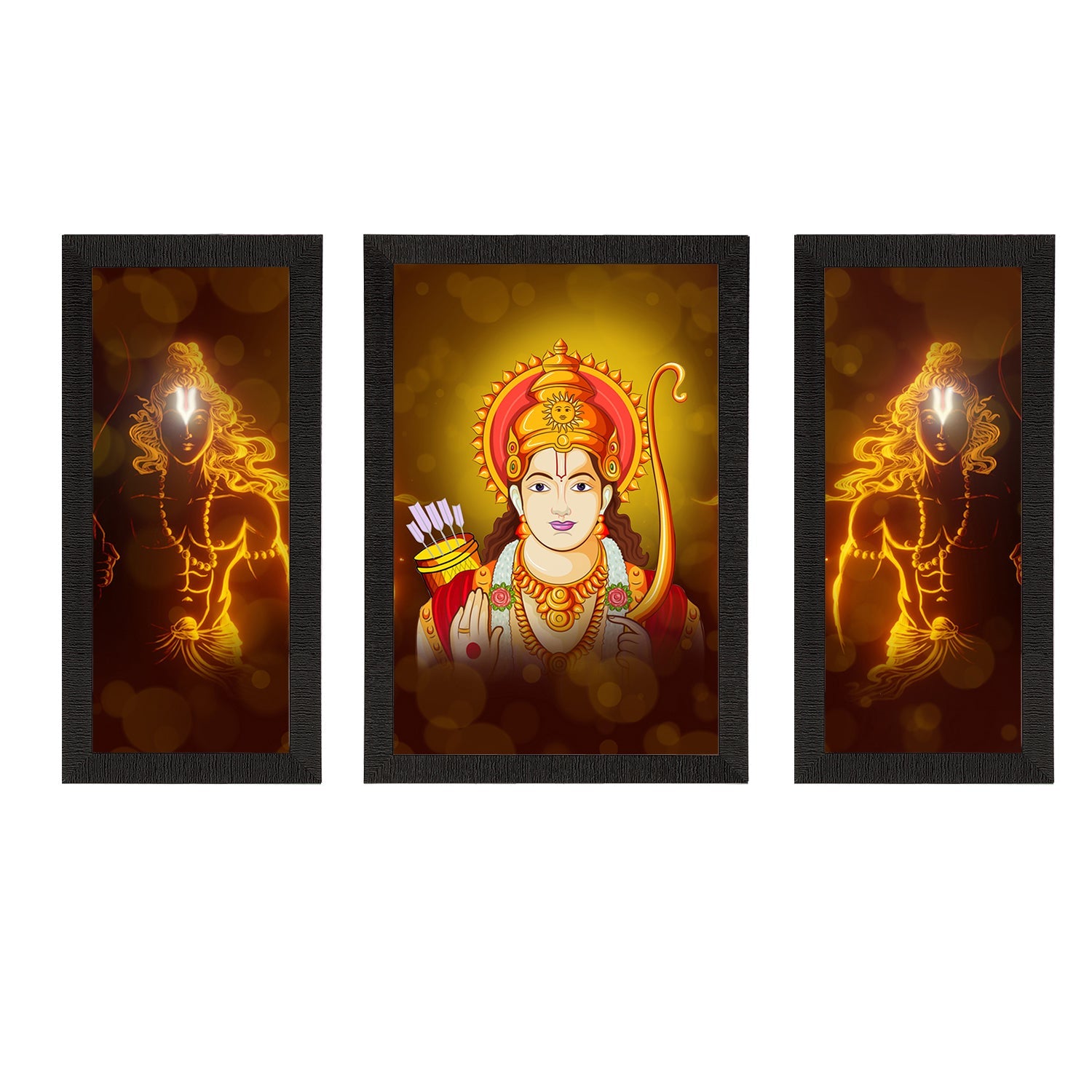 Set of 3 Lord Ram Satin Matt Textured UV Art Painting Kafalo