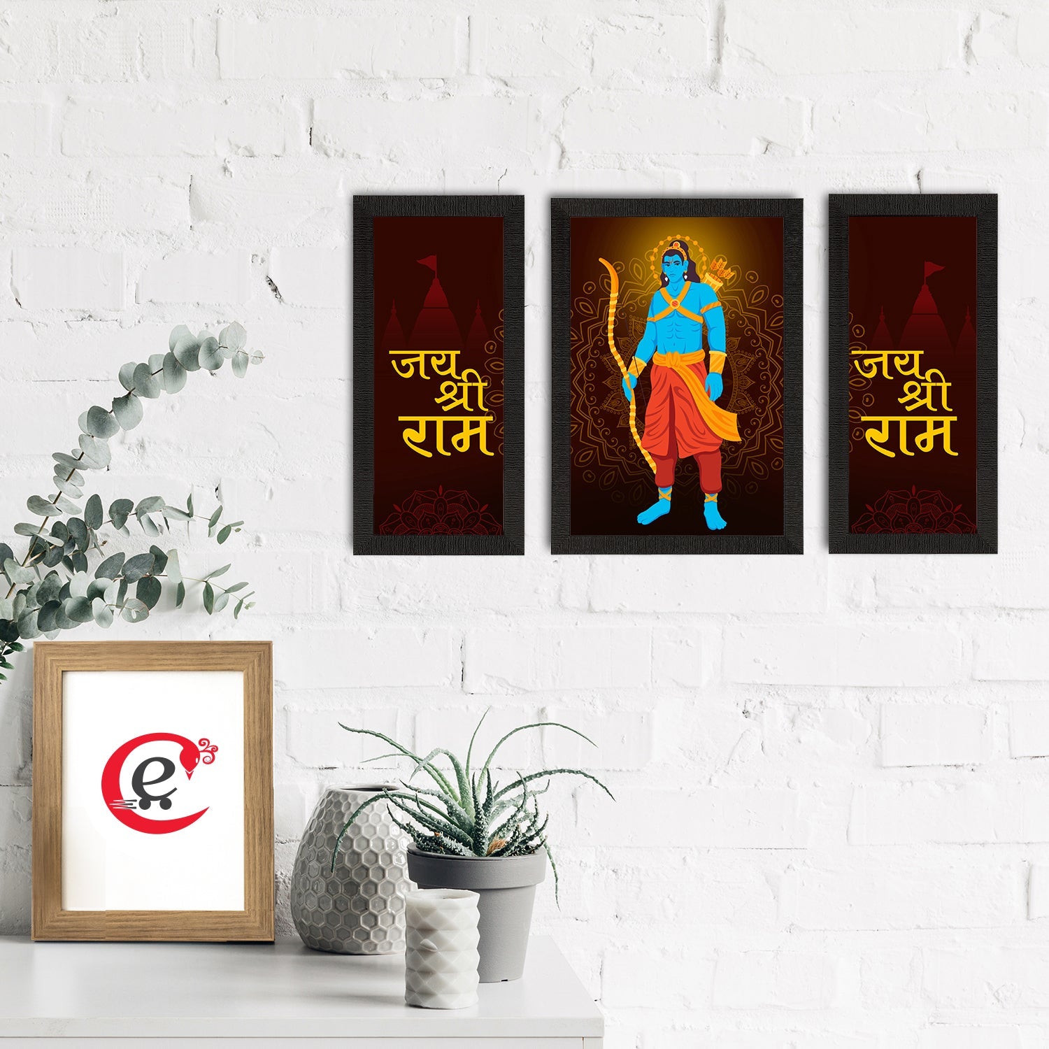 Set of 3 Lord Ram Satin Matt Textured UV Art Painting Kafalo