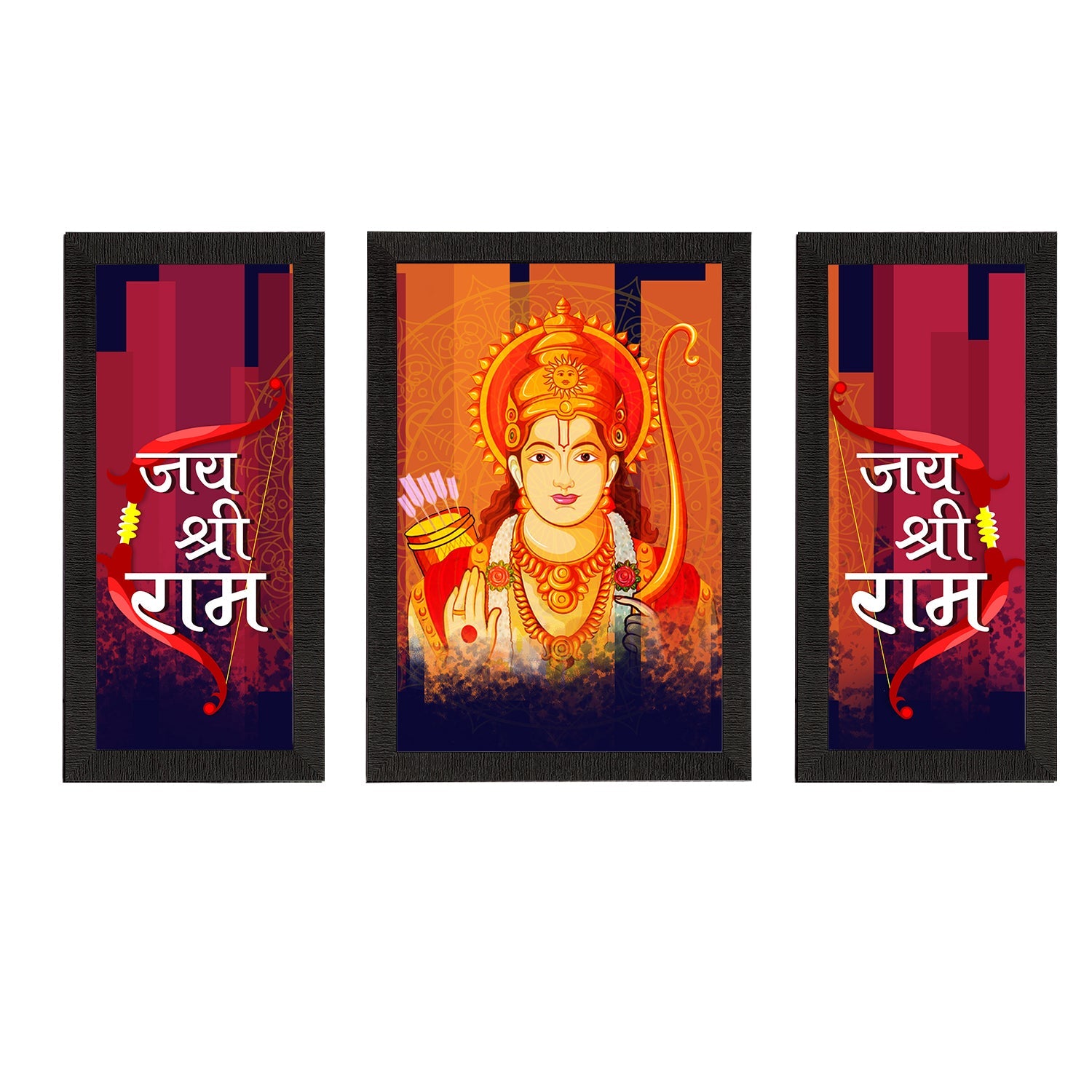 Set of 3 Lord Ram Satin Matt Textured UV Art Painting Kafalo