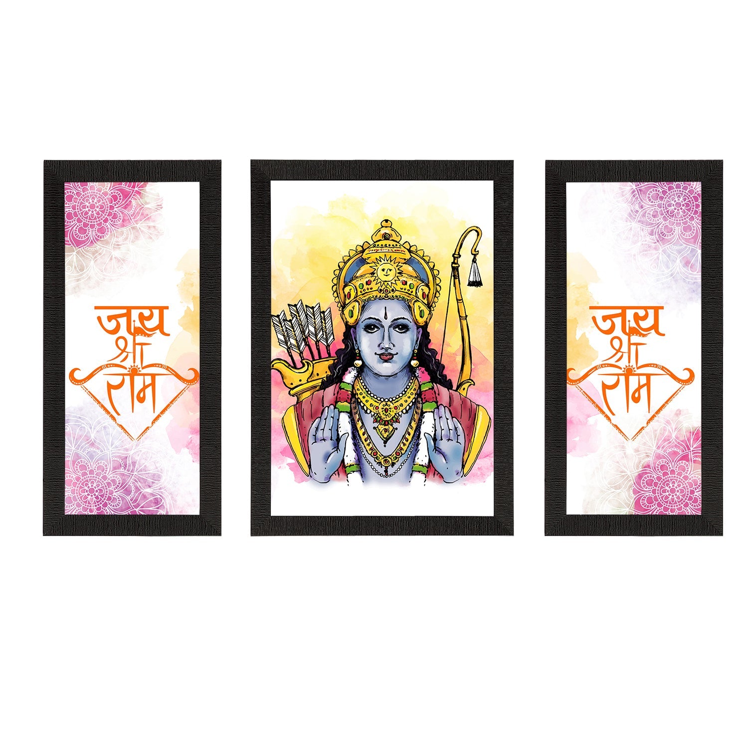 Set of 3 Lord Ram Satin Matt Textured UV Art Painting Kafalo