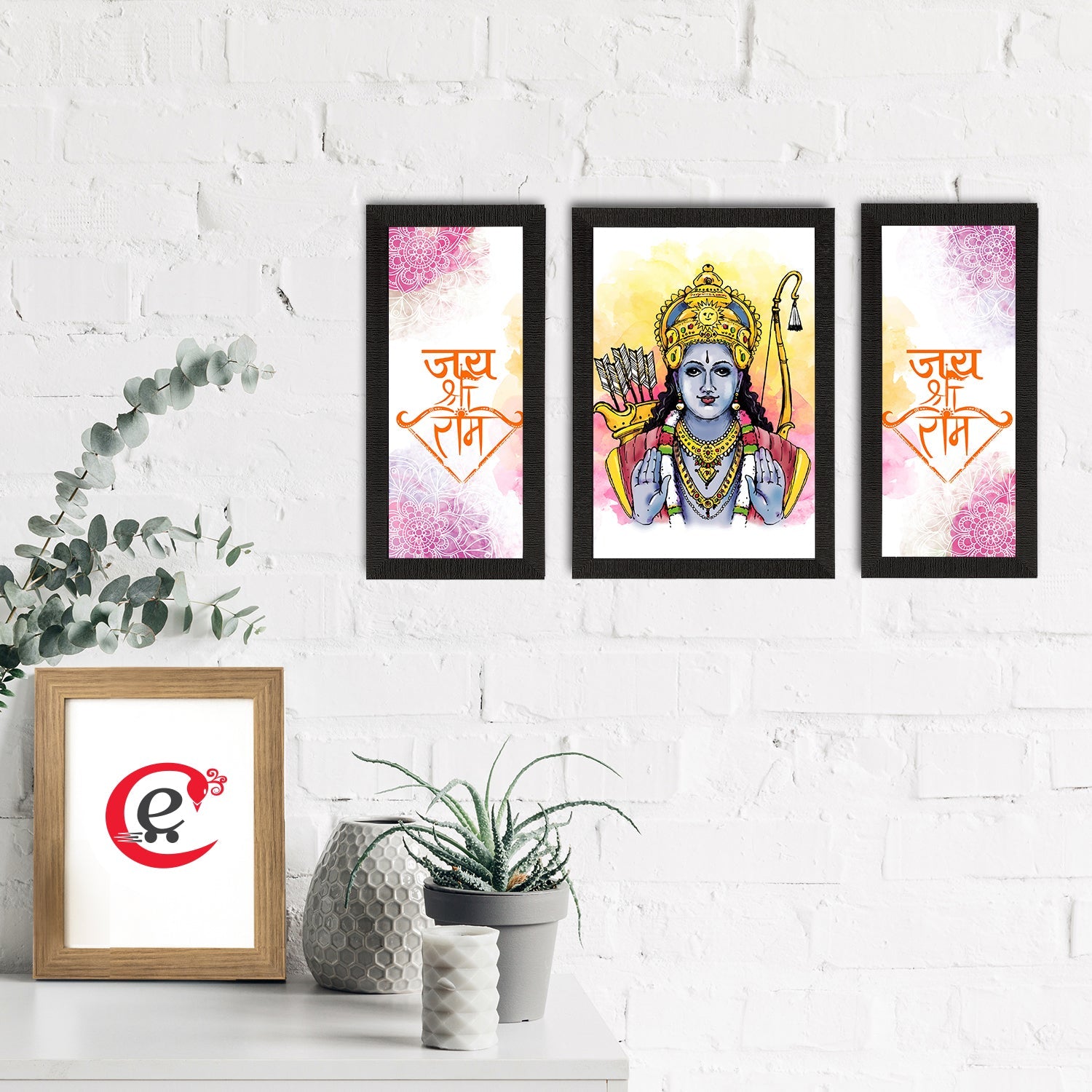 Set of 3 Lord Ram Satin Matt Textured UV Art Painting Kafalo