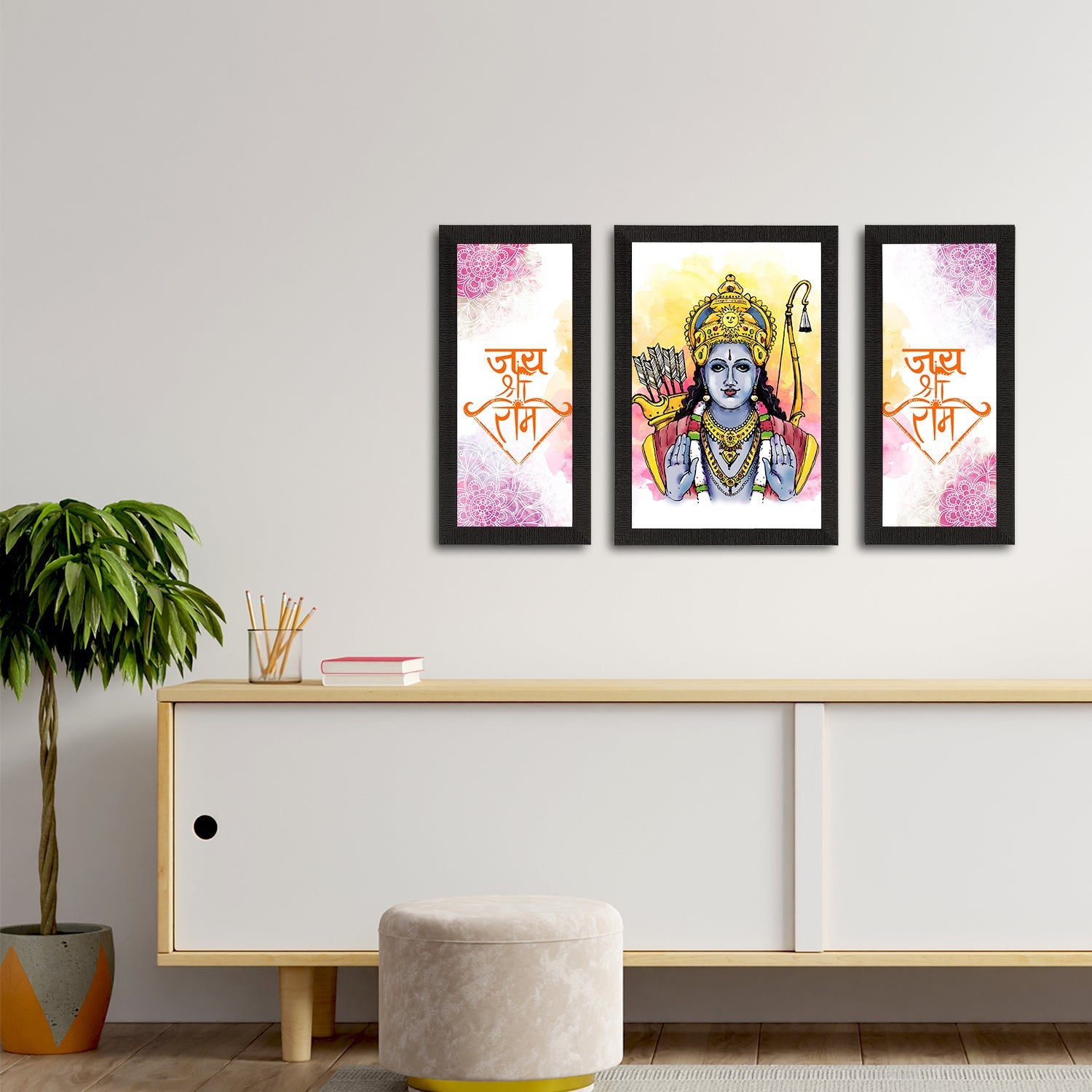 Set of 3 Lord Ram Satin Matt Textured UV Art Painting Kafalo