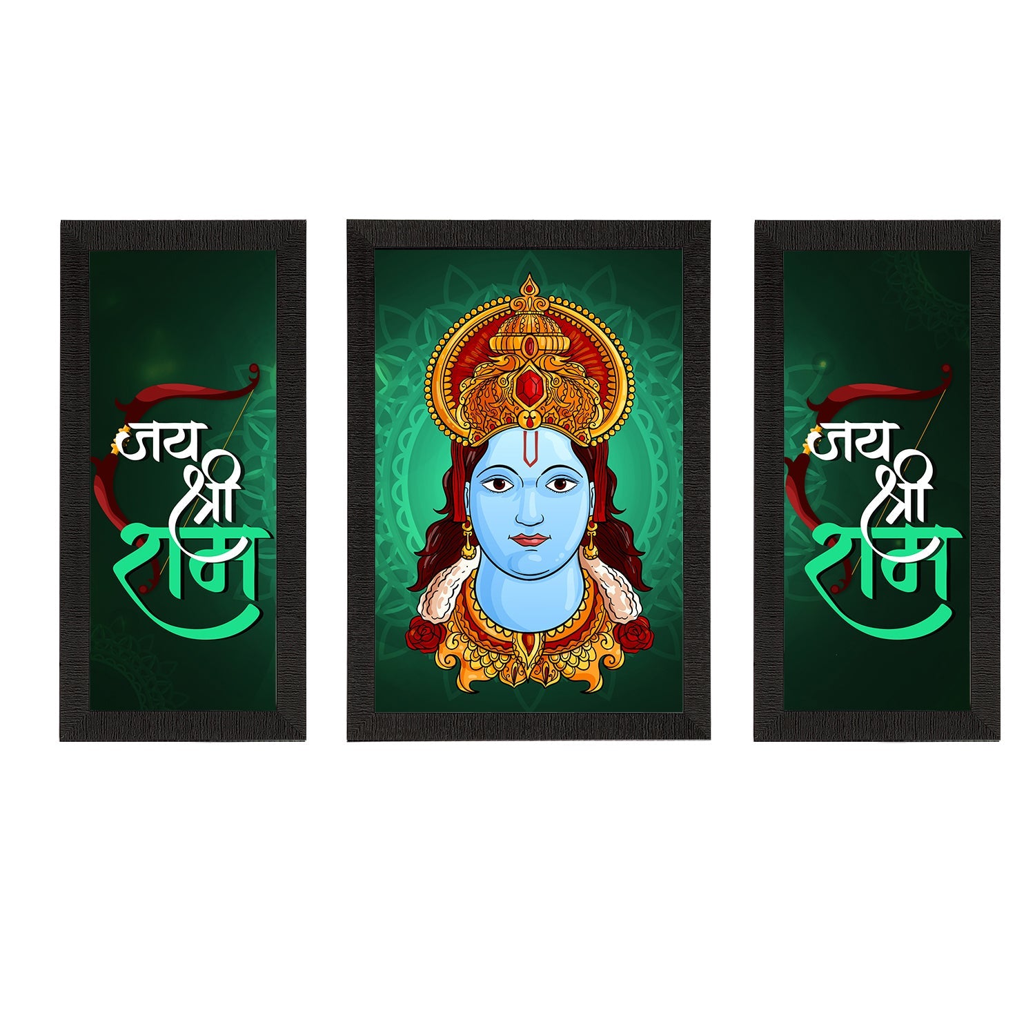 Set of 3 Lord Ram Satin Matt Textured UV Art Painting Kafalo