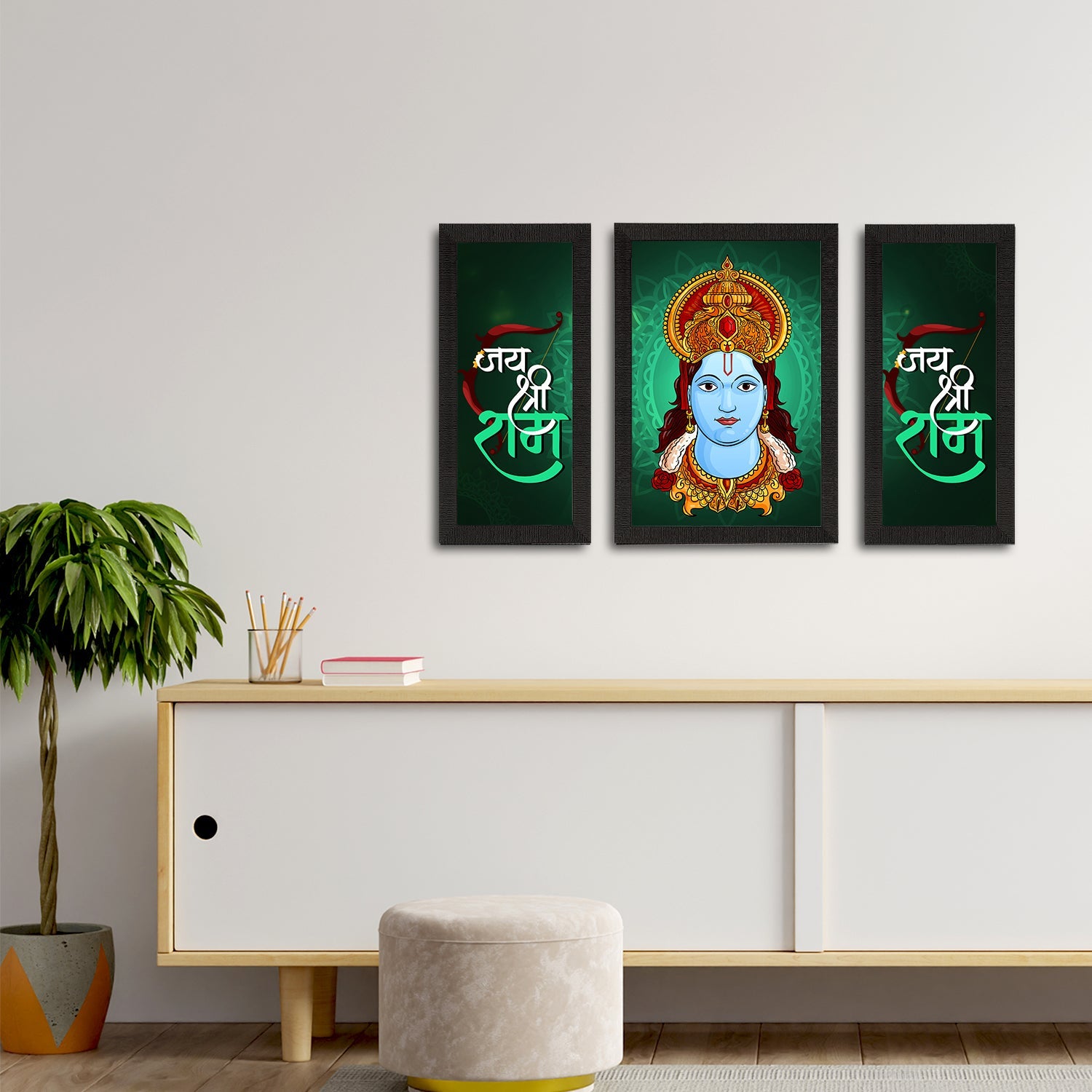 Set of 3 Lord Ram Satin Matt Textured UV Art Painting Kafalo