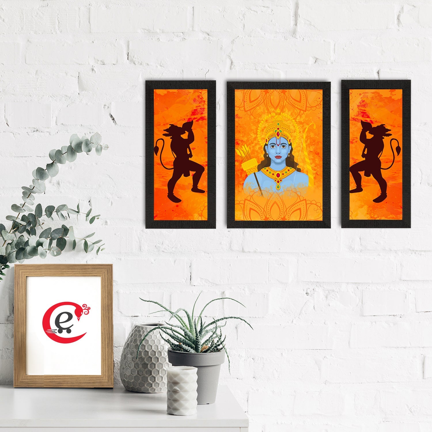 Set of 3 Lord Ram Satin Matt Textured UV Art Painting Kafalo