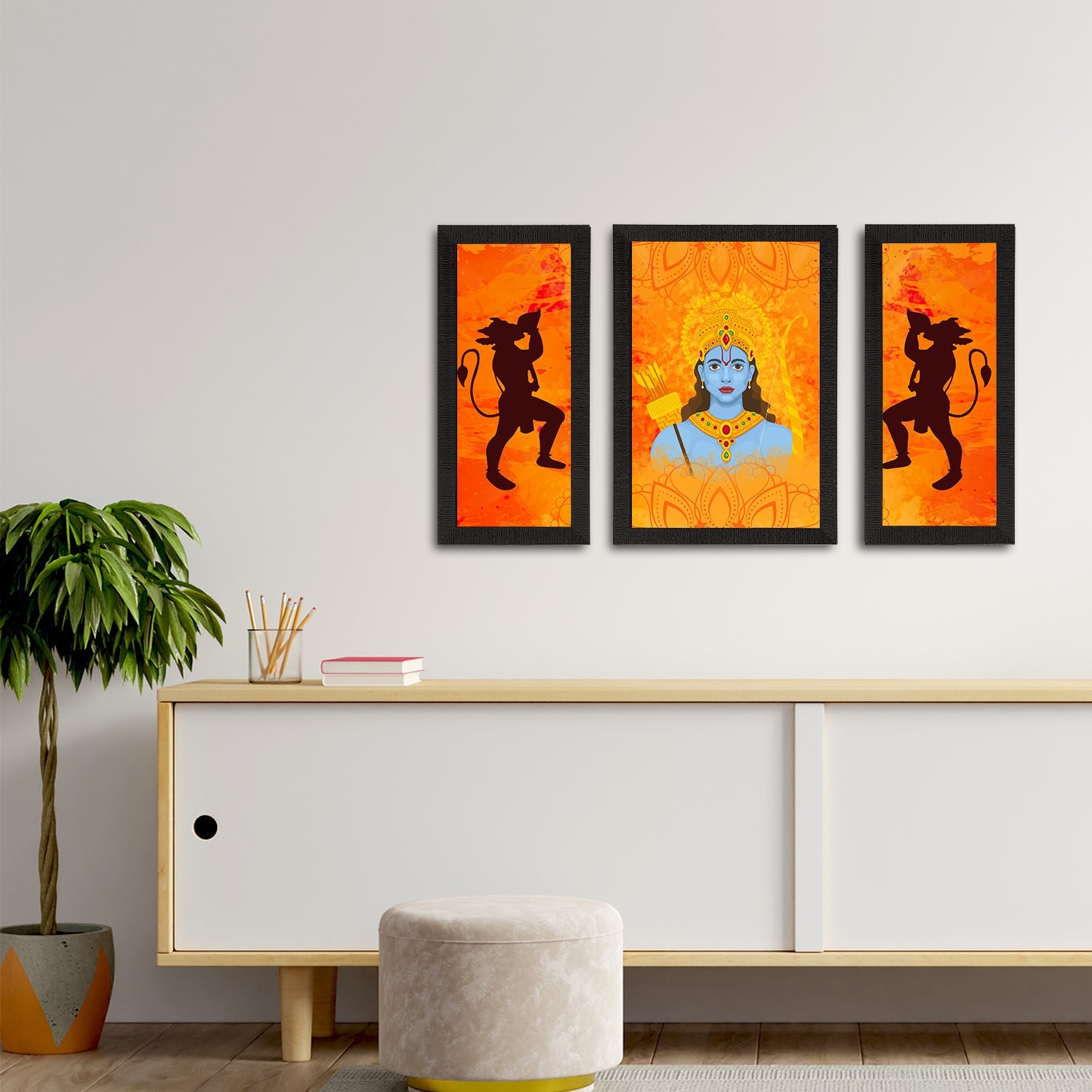 Set of 3 Lord Ram Satin Matt Textured UV Art Painting Kafalo