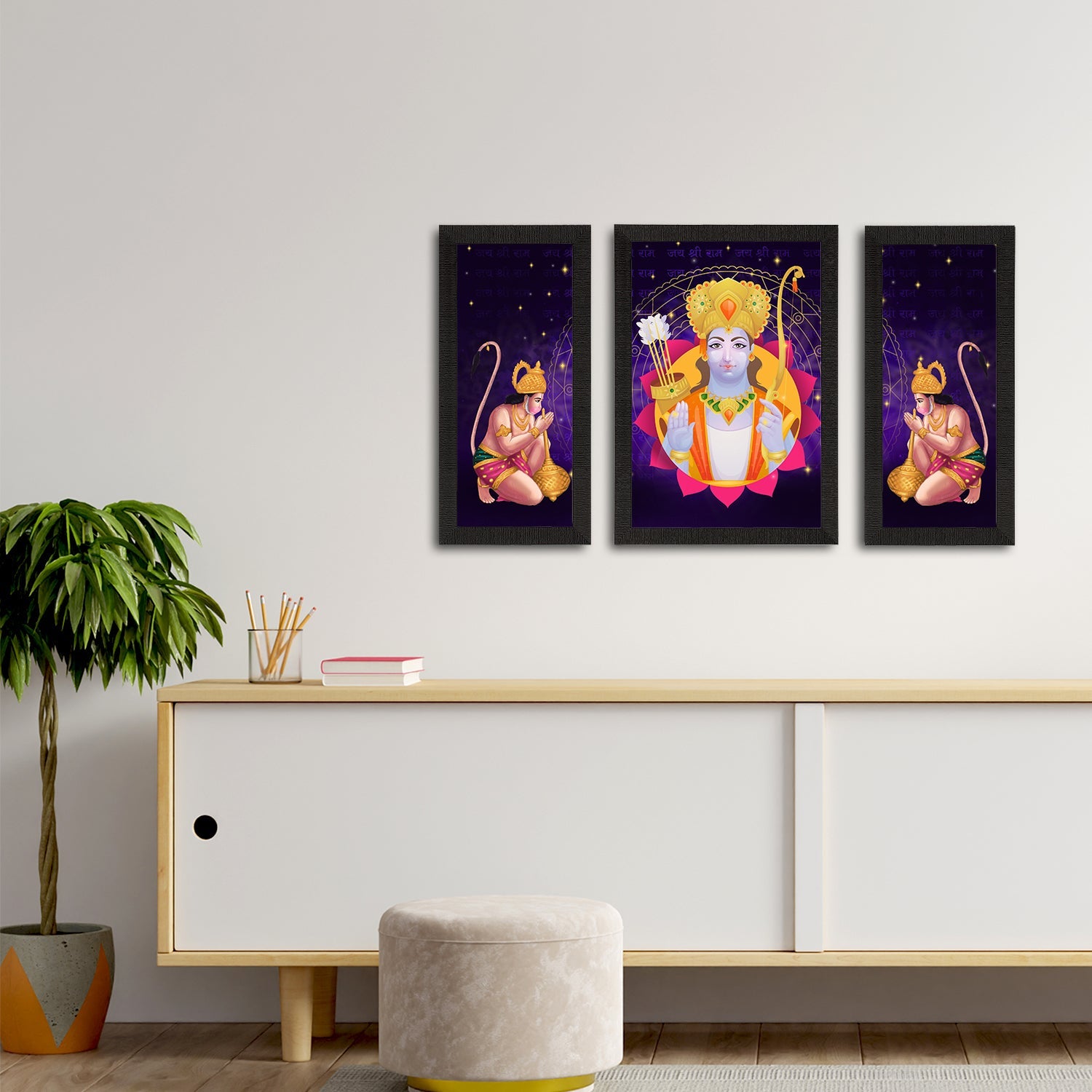 Set of 3 Lord Ram Satin Matt Textured UV Art Painting Kafalo