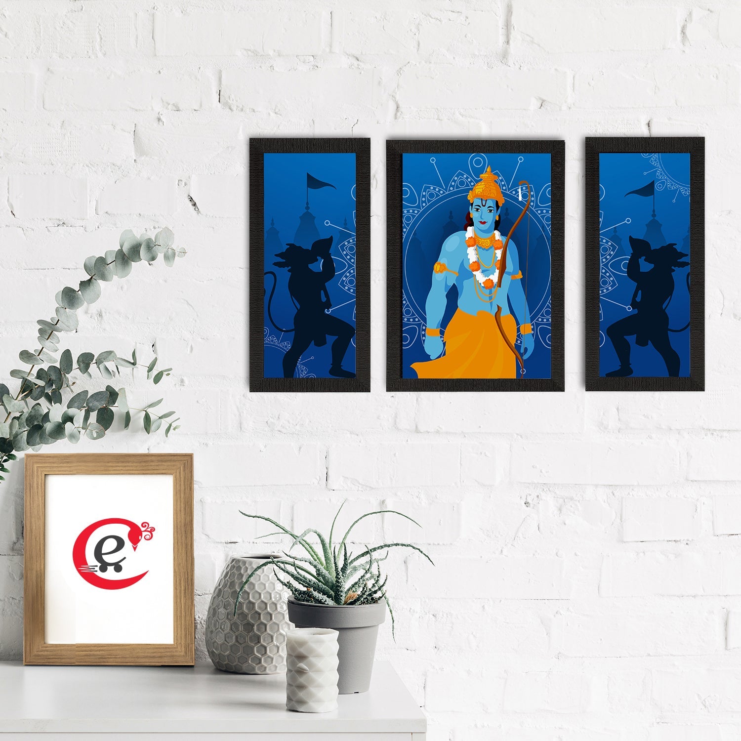Set of 3 Lord Ram Satin Matt Textured UV Art Painting Kafalo